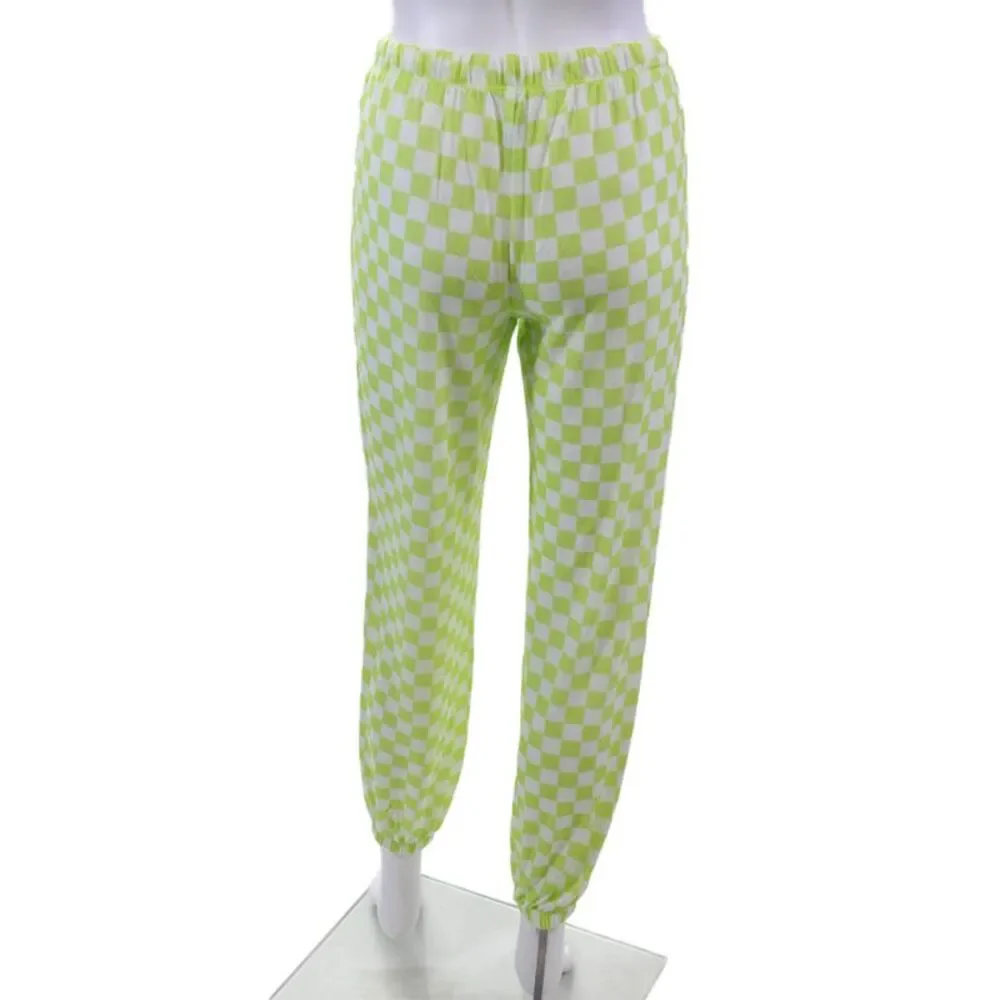 Honeydew Womens Checkered Print Long Sleeve Soft Pajama Set Green Sz XS